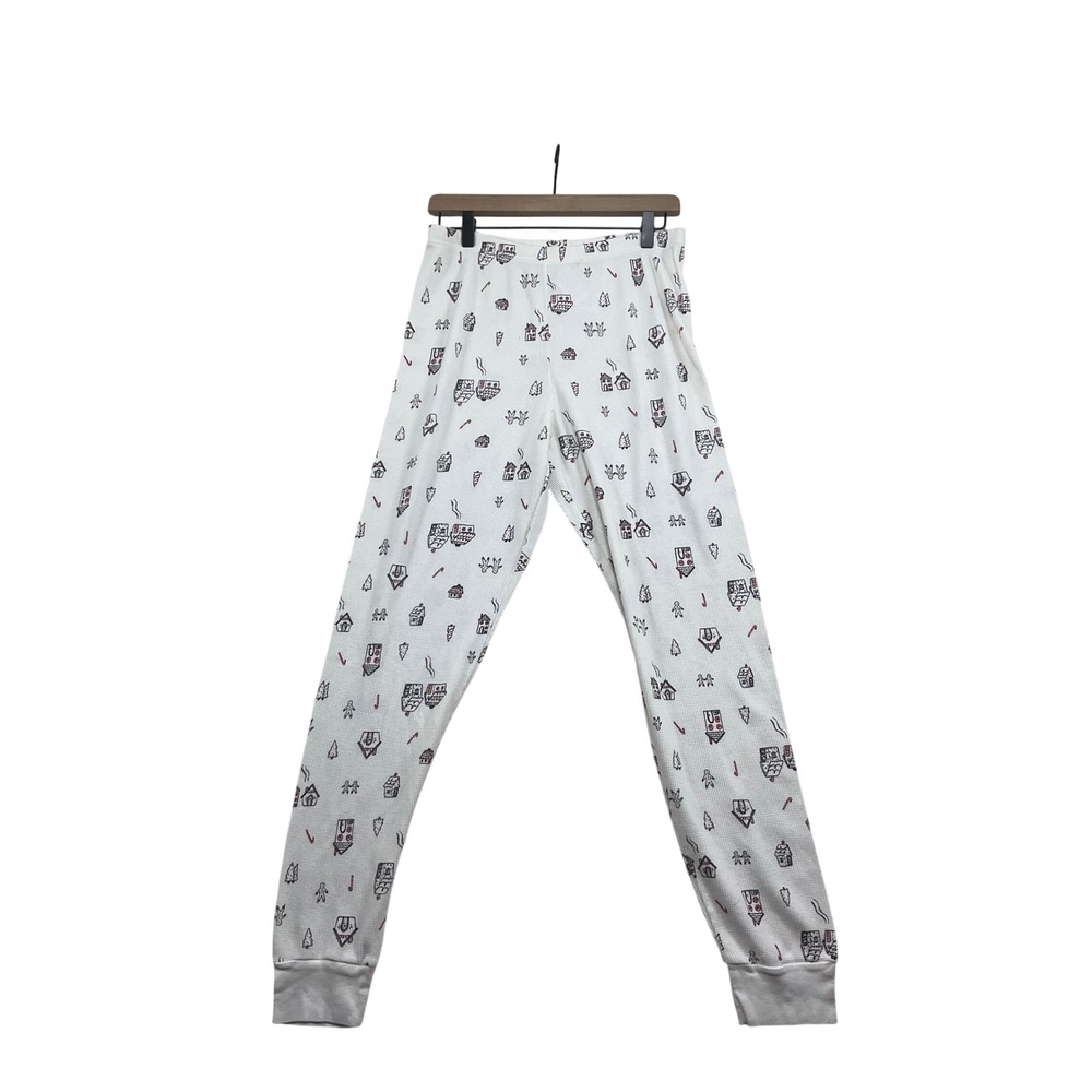 Carters Adult Pajama Pants Gingerbread House Waffle Knit Christmas White Red M